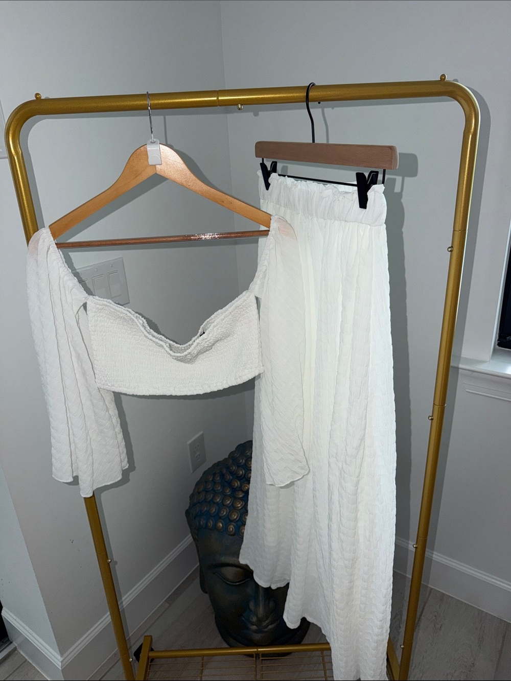 Women's White Textured Maxi Skirt and top set